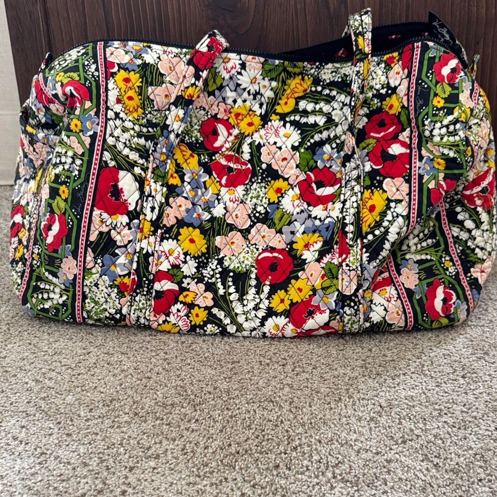 Vera Bradley Quilted Floral Tote in Black, Red, Yellow & Green